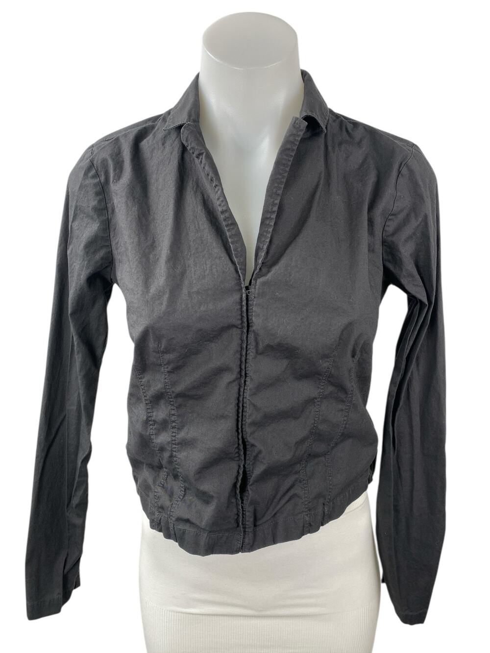 Madewell Women's Gray Collared Long Sleeve Crop Fitted Boxy Shirt Blouse Top 2